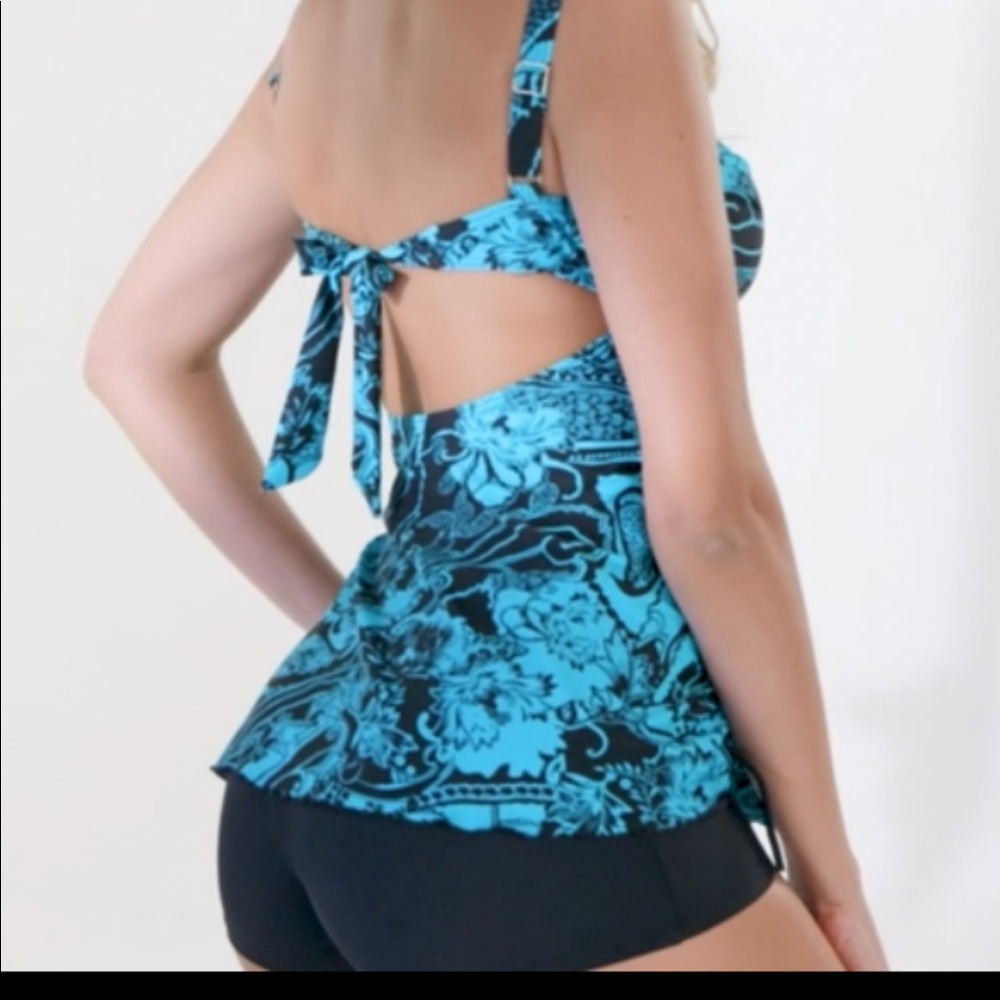 Swimsuit, 2pcTankini, back tie, short, Blue/Black stretchy fits like 4X …